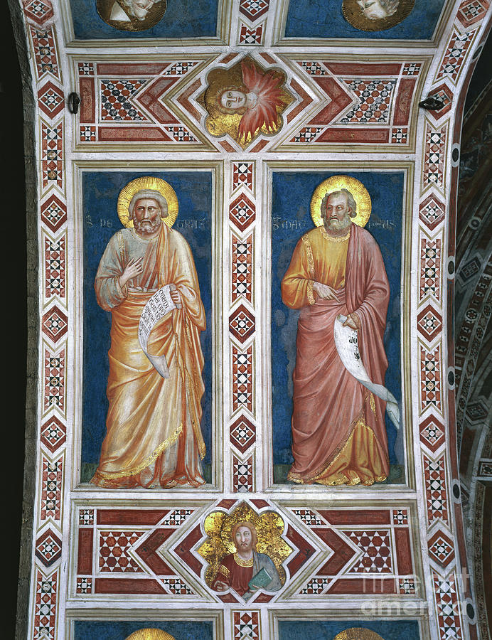 Chapel Of The Magadalene, The South Wall, Intrados: Saint Peter And St. Matthew, 1307-08 Painting by Giotto