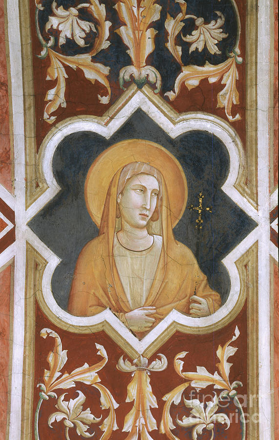 Chapel Of The Magadalene, The Western Wall, Arch Between The Chapel Of St. Valentine And The Chapel Of The Magdalene: female Saint, 1307-08 Painting by Ambrogio Bondone Giotto