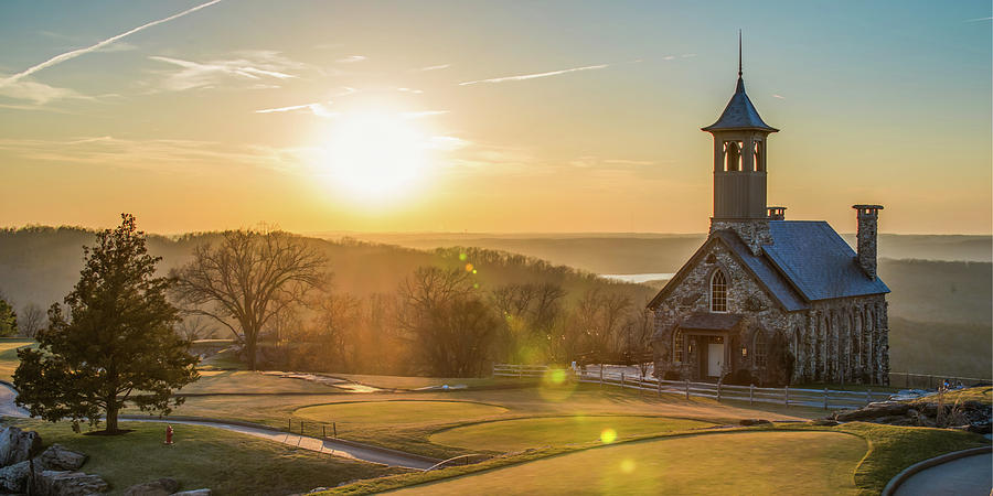 Sunset Photograph - Chapel of the Ozarks Top of the Rock Panorama by Gregory Ballos