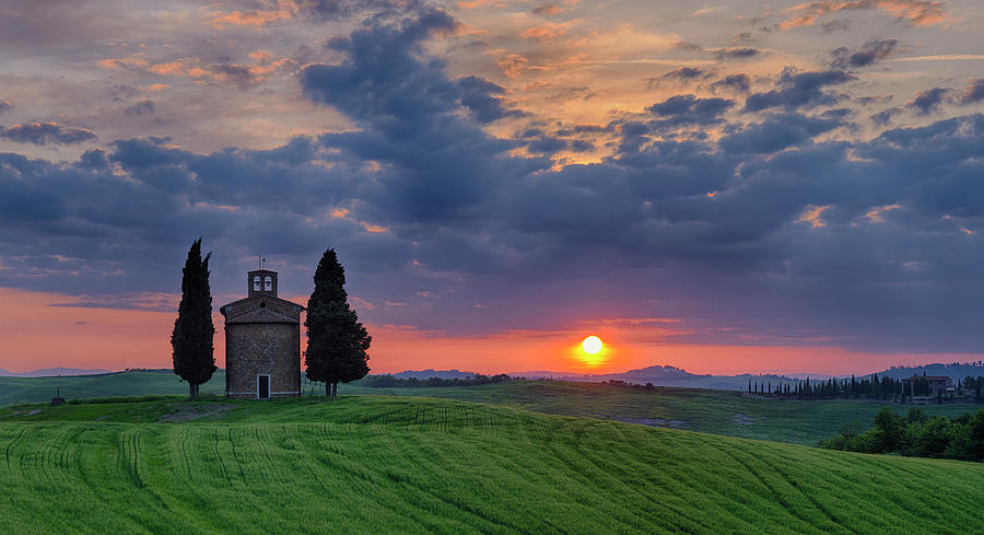 Chapel Vitaleta With Cypress Trees, At Photograph by Martin Ruegner