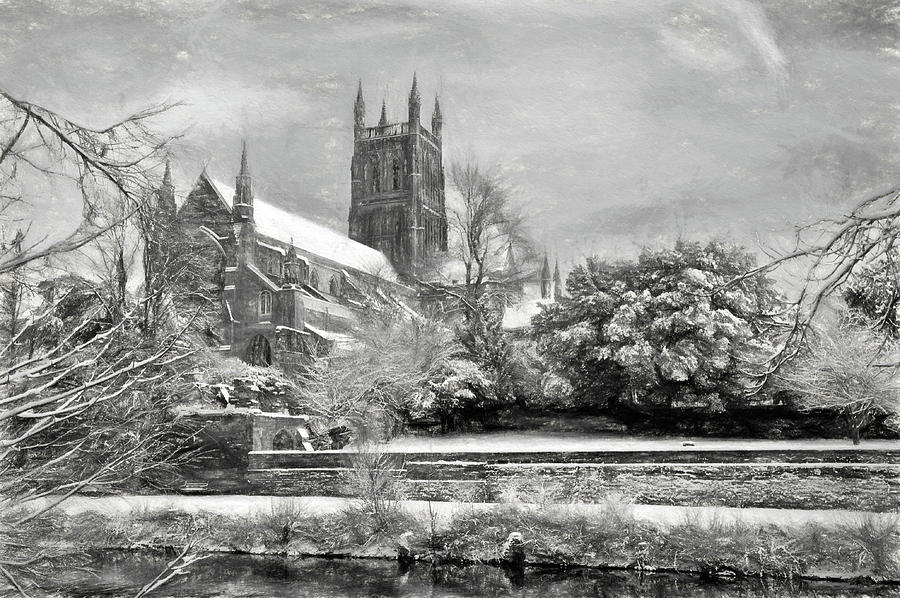 Charcoal Drawing of Worcester Cathedral Digital Art by Roy Pedersen