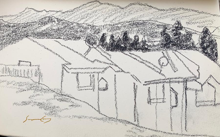 Charcoal Pencil Houses1.jpg Drawing by Suzanne Giuriati Cerny