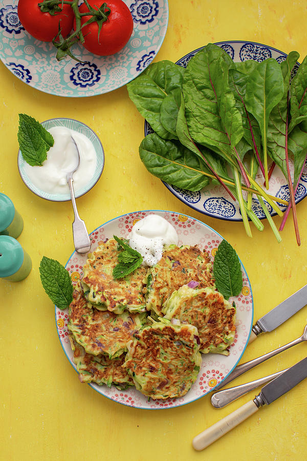 Chard Fritters With Yoghurt Dip Photograph by Lara Jane Thorpe