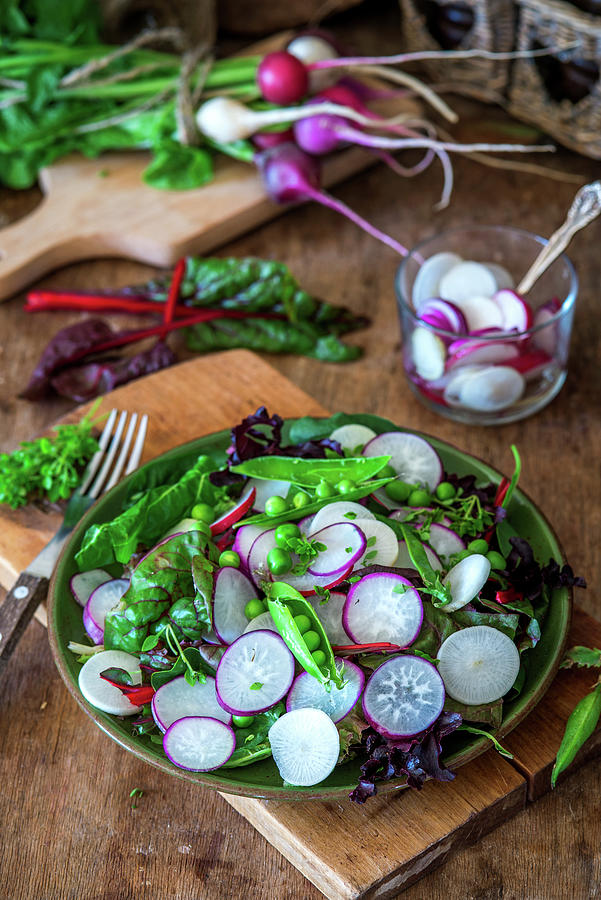Chard, Radish And Green Peas Salad Photograph by Irina Meliukh