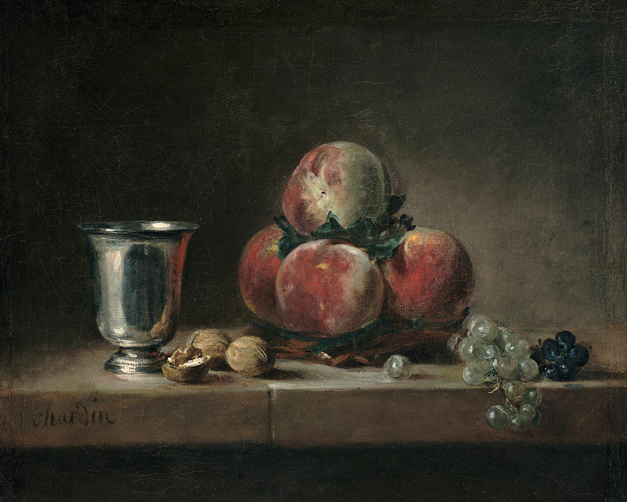 Still Life with Peaches, a Silver Goblet, Grapes, and Walnuts, C1760 Painting by Jean-simeon Chardin