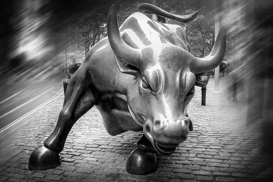 City Photograph - Charging Bull Wall Street Black and White by Carol Japp