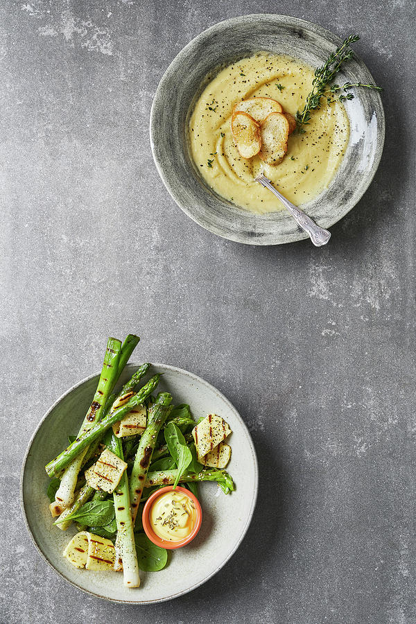 Chargrilled Winter Salad With Hollandaise Sauce And Cauliflower Soup Photograph by Great Stock!