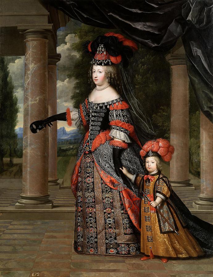 Charles Beaubrun, Henry Beaubrun Maria Theresa of Austria and her son the Dauphin of France,1664. Painting by Charles Beaubrun -1604-1692- Henry Beaubrun -17th cent -