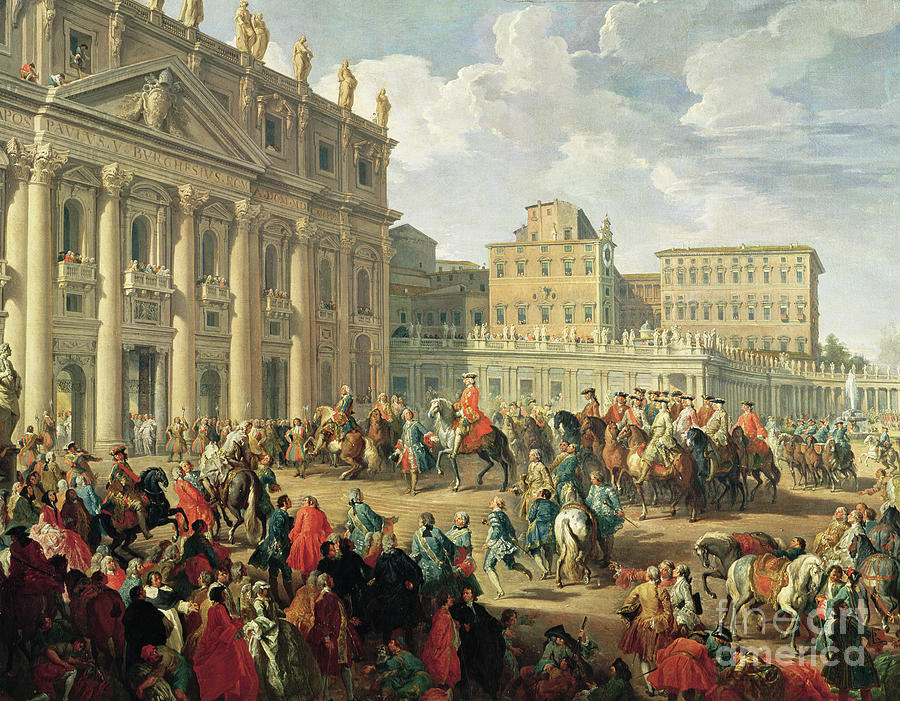 Charles De Bourbon Visiting Pope Benedict Xiv At St Peters, Rome, 1745 Painting by Giovanni Paolo Panini