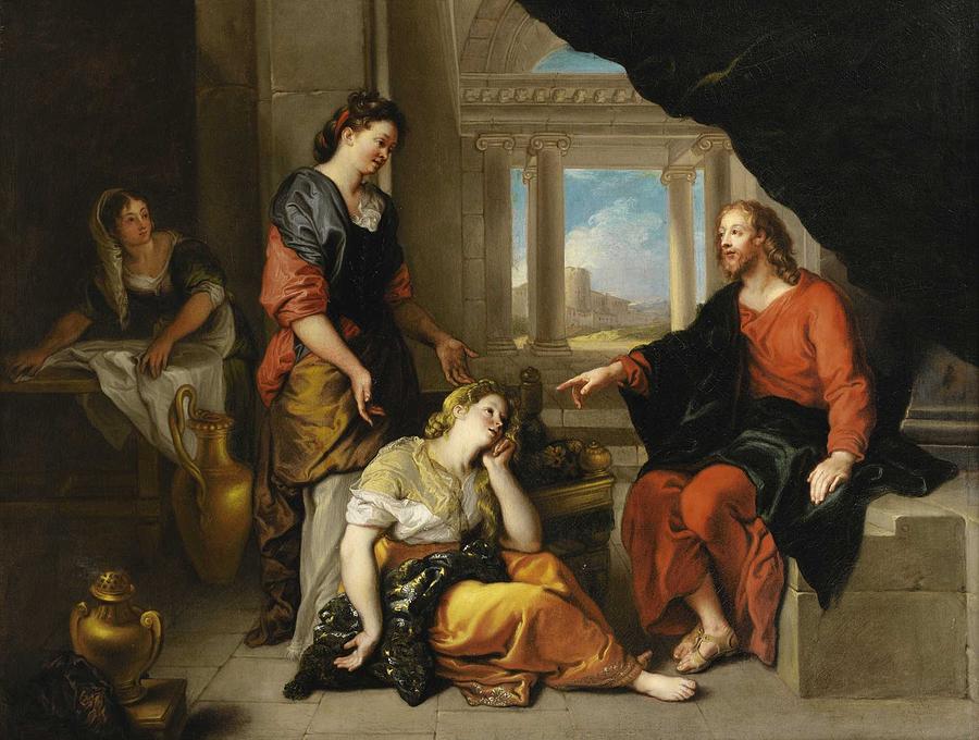 Architecture Painting - Charles de La Fosse Paris 1636 - 1716 CHRIST AT THE HOME OF MARTHA AND MARY by Celestial Images