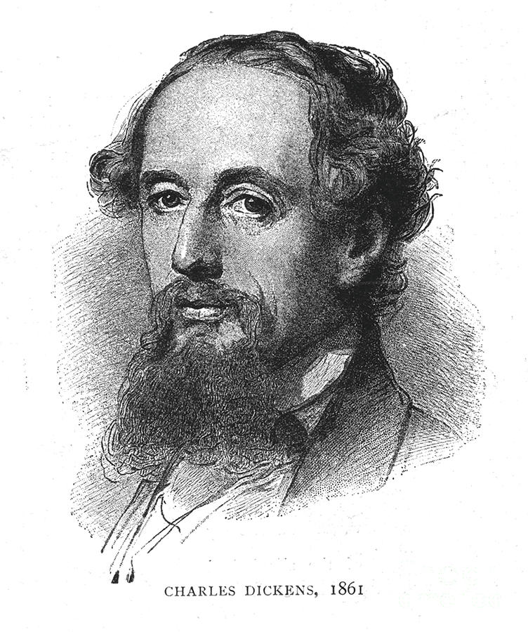 Black And White Drawing - Charles Dickens 1861 by Print Collector