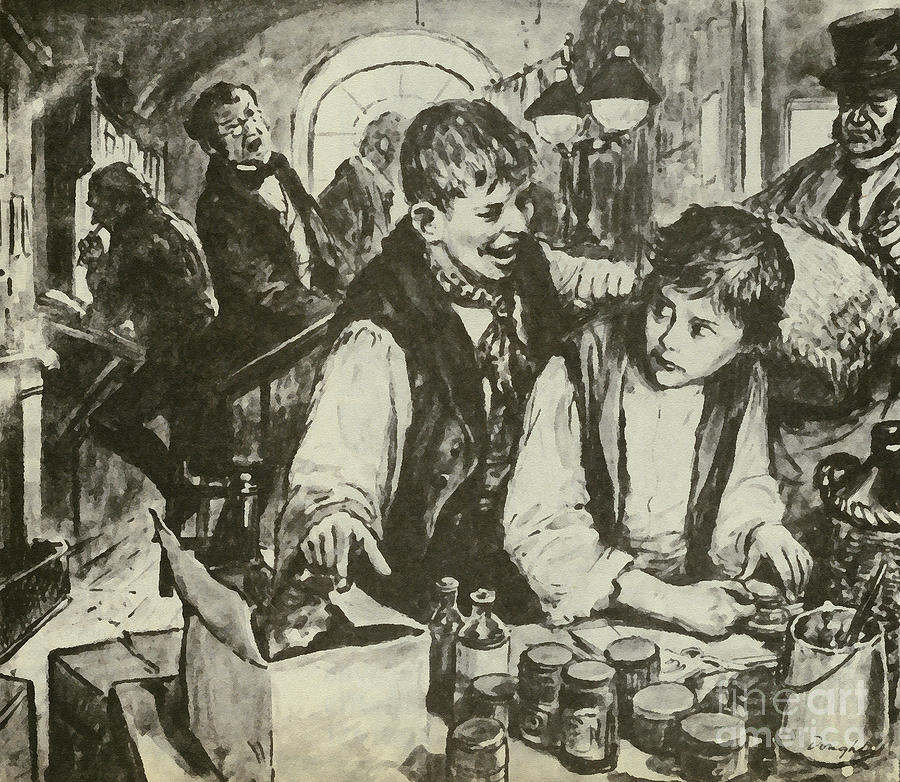 Charles Dickens As A Boy In The Blacking Factory Painting by Cl Doughty