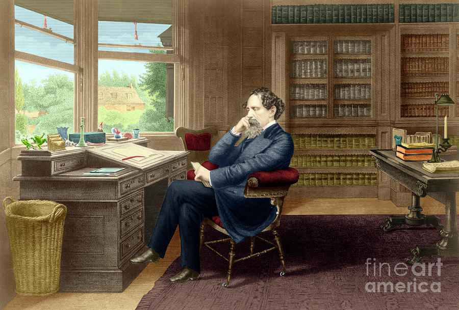 Charles Dickens in his study in Gadshill Painting by French School