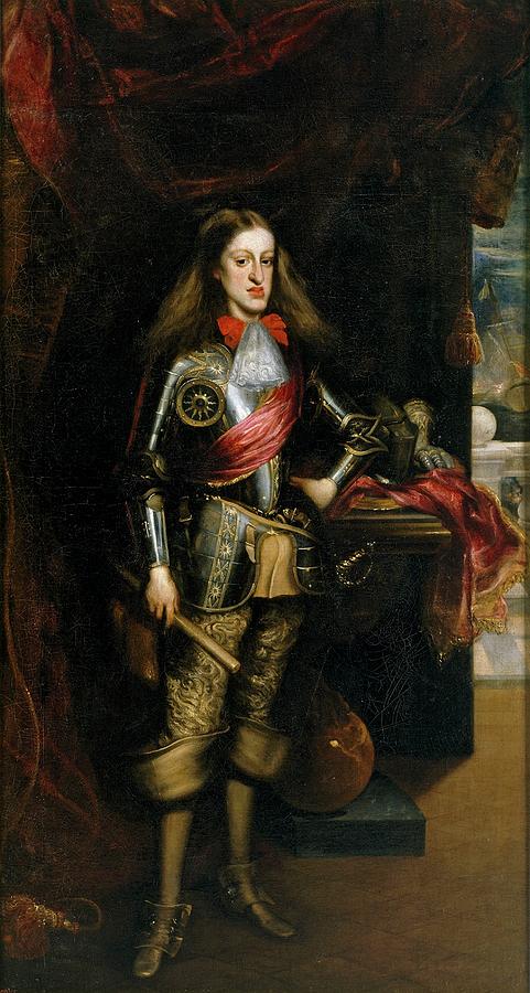 Charles II in Armour, 1681, Spanish School, Oil on canvas, 232 cm x 1... Painting by Juan Carreno de Miranda -1614-1685-