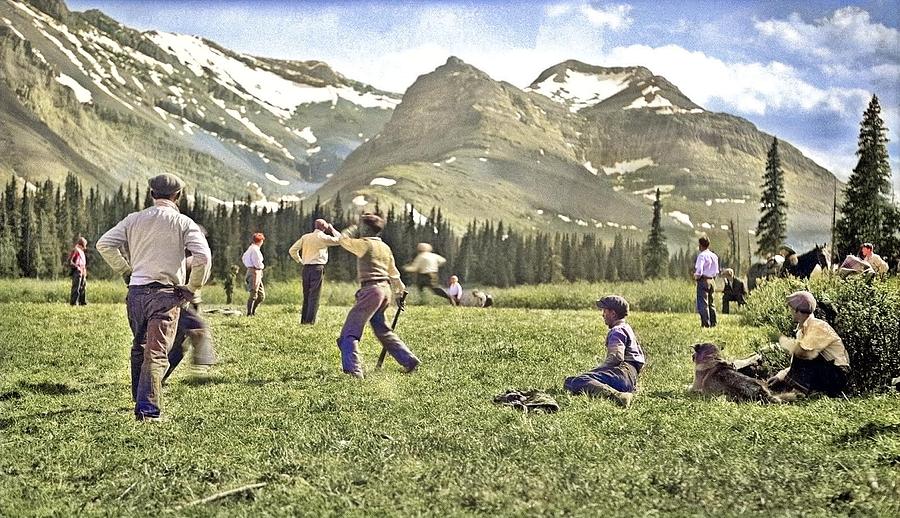 Charles Lee - Sunday Baseball Game Outside Mountain Park, Alberta, Ca. 1925 Colorized By Ahmet Asar Painting