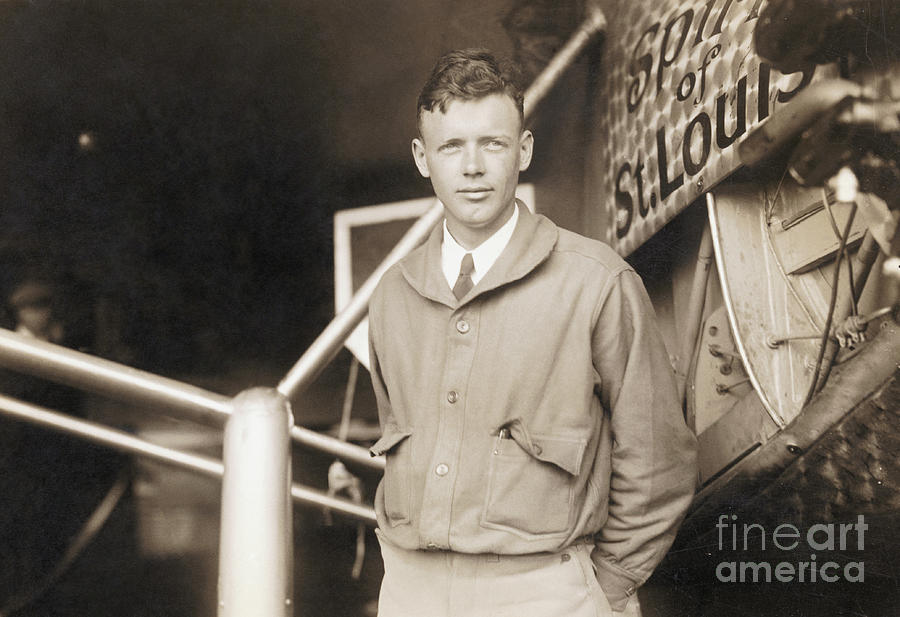 Charles Lindbergh Posing With Historic Photograph by Bettmann