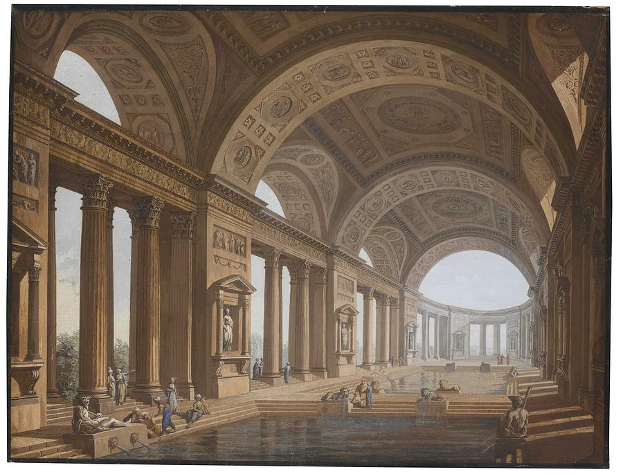 Charles-Louis Clerisseau VIEW OF THE INTERIOR OF AN ANTIQUE ROMAN BATH Painting by Celestial Images