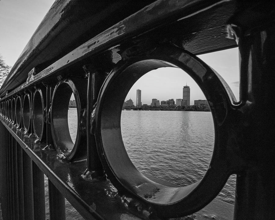 Charles River Through the Fence Boston MA Cambridge MA Sunset Black and White Photograph by Toby McGuire