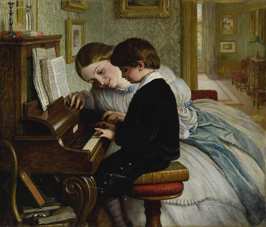 Music Painting - Charles West Cope, R.A. 1811-1890 THE FIRST MUSIC LESSON by Celestial Images