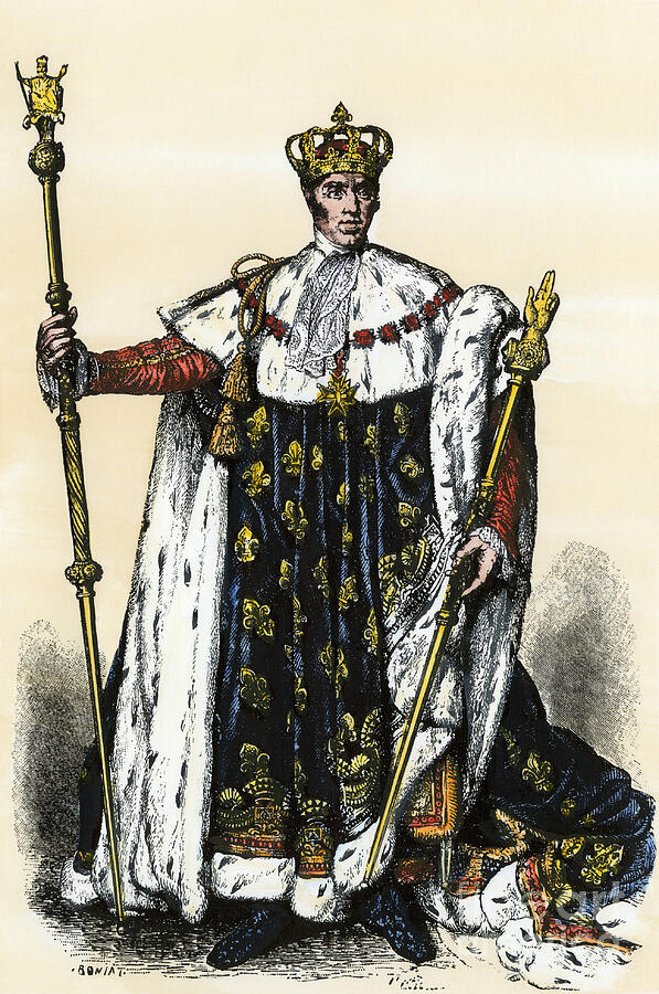 Charles X (1757-1836) King Of France - Charles X, King Of France 1824-1830, Ultraroyalist Member Of The Bourbon Family Hand-colored Woodcut Of A 19th Century Illustration Drawing by American School