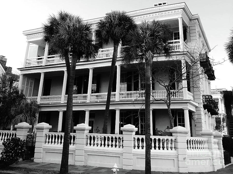 Charleston Photograph - Charleston Battery Park Historical Mansion Black White Fine Art  by Kathy Fornal