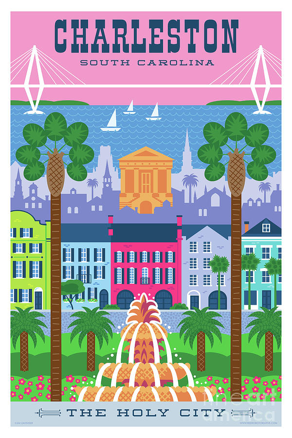 Charleston Digital Art - Charleston Poster - Retro Travel  by Jim Zahniser