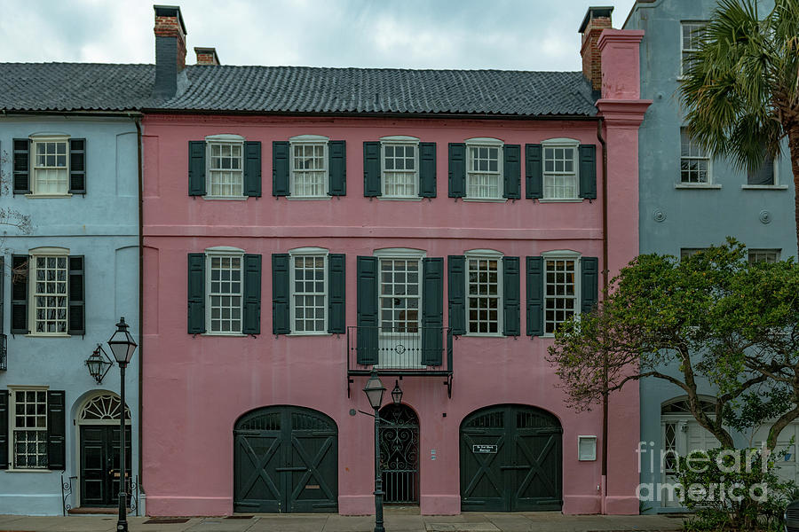 Charleston Rainbow Row Pink House - Georgian Row Houses  Photograph by Dale Powell