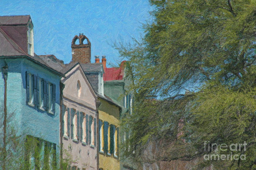 Charleston Rainbow Row Rooftops Painting by Dale Powell