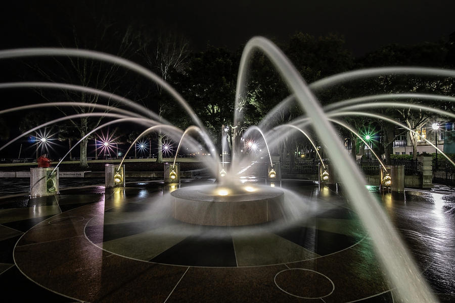 Charlestons Splash Fountain At Night Photograph