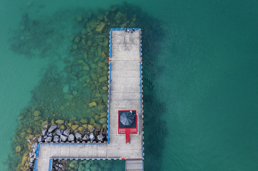 Charlevoix South Pier Light Station Aerial  Photograph by John McGraw