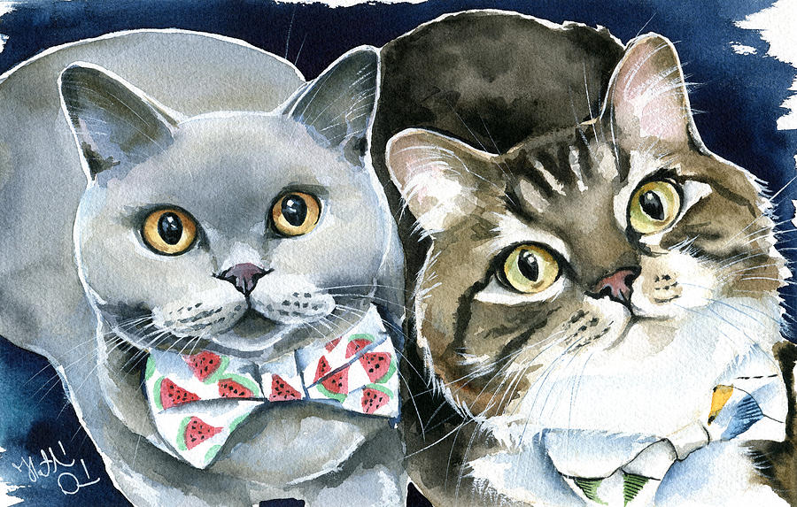 Cat Painting - Charlie and Teddy Cat Painting by Dora Hathazi Mendes