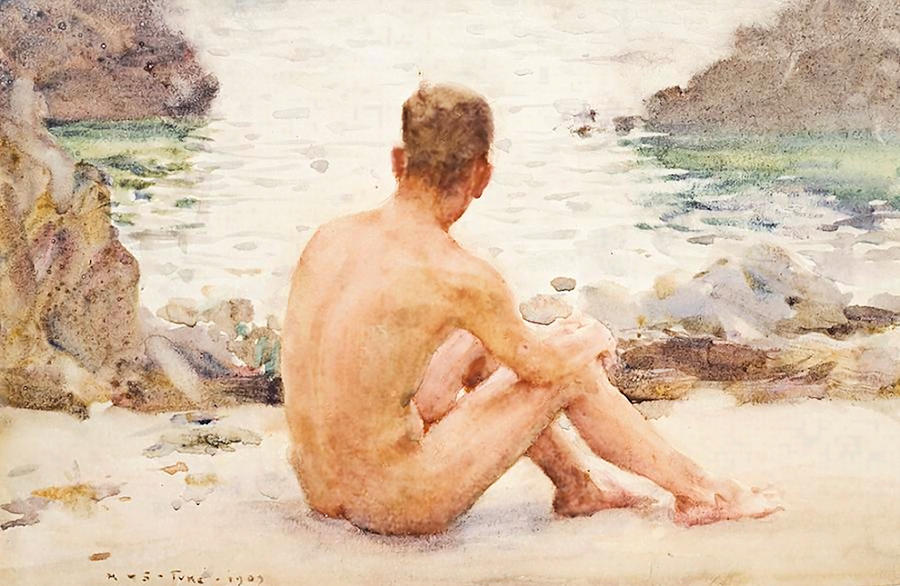 Charlie Seated in the Sand Painting by Henry Scott Tuke