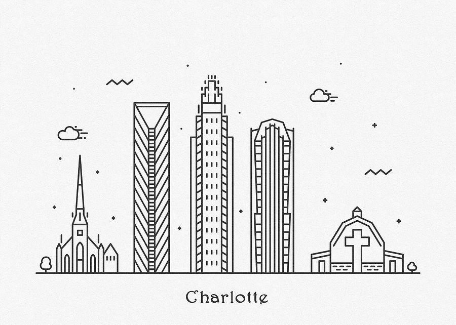 Charlotte Cityscape Travel Poster Drawing by Inspirowl Design