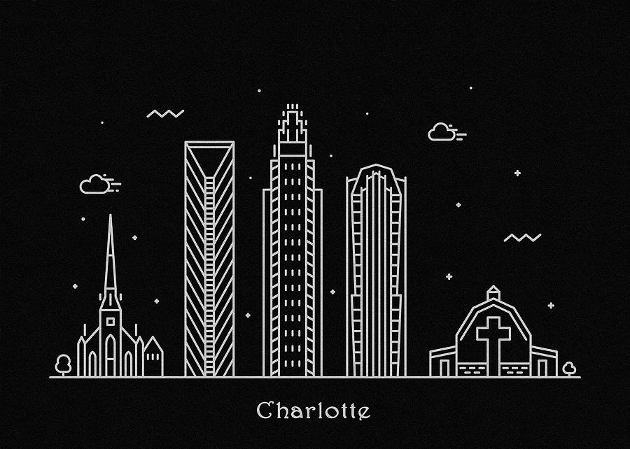 Charlotte Skyline Travel Poster Digital Art by Inspirowl Design