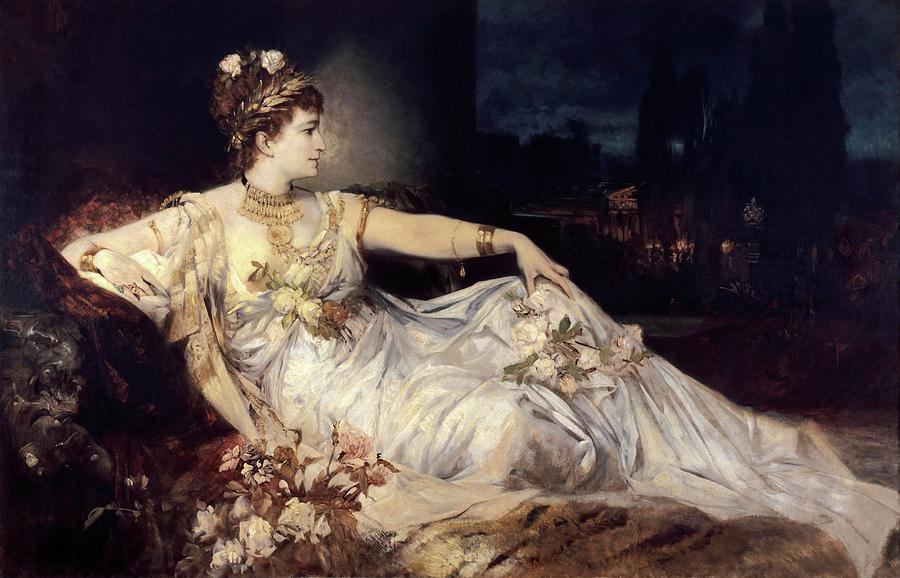 Charlotte Wolter as Messalina, 1875, oil on canvas, 143 x 227 cm. HANS MAKART . Mesalina. Painting by Hans Makart -1840-1884-