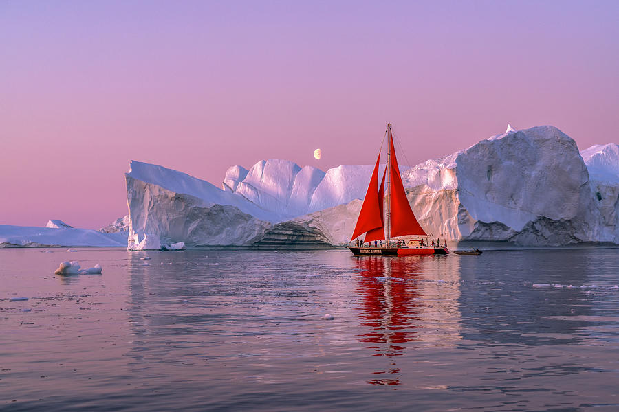 Landscape Photograph - Charming Scenery At Midnight In Ilulissat Icefjord by Raymond Ren Rong Liu