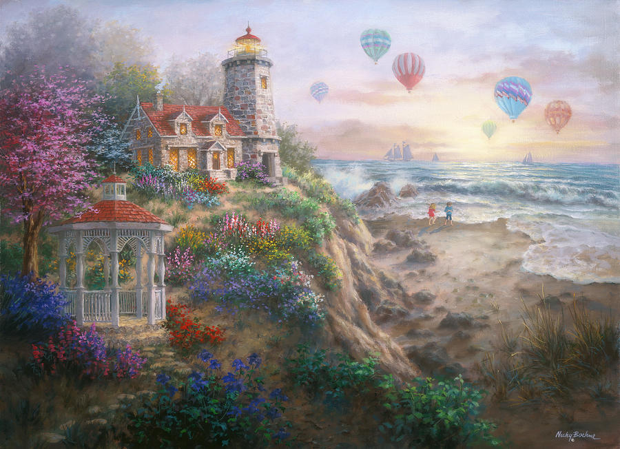 Lighthouse Painting - Charming Tranquility I by Nicky Boehme