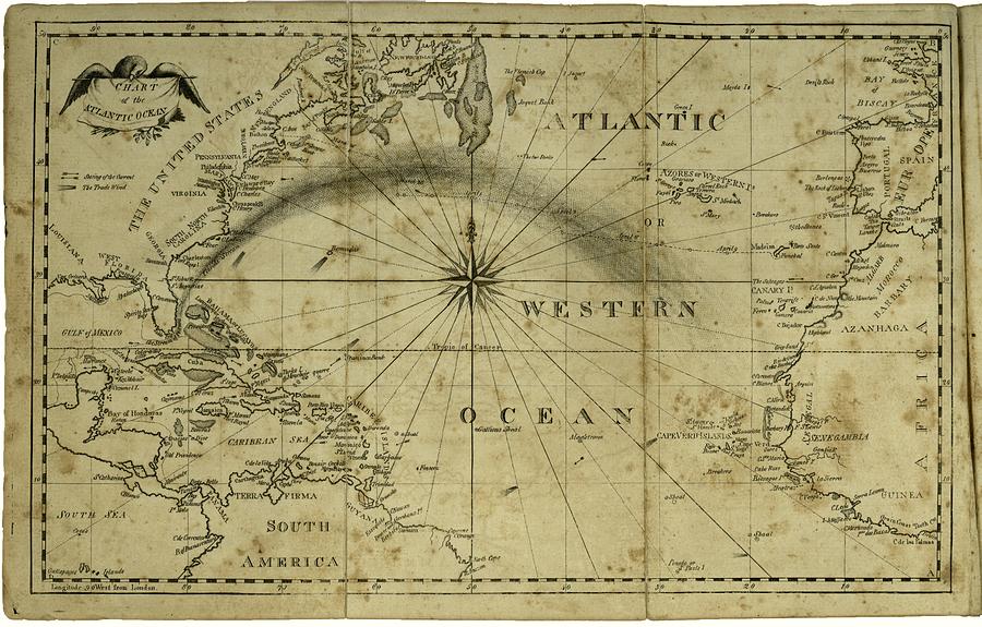 Chart of Atlantic Ocean ca1802 by Nathaniel Bowditch Drawing by History ...