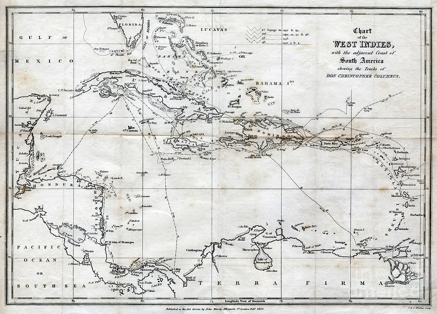 Chart Of The West Indies Drawing by Print Collector