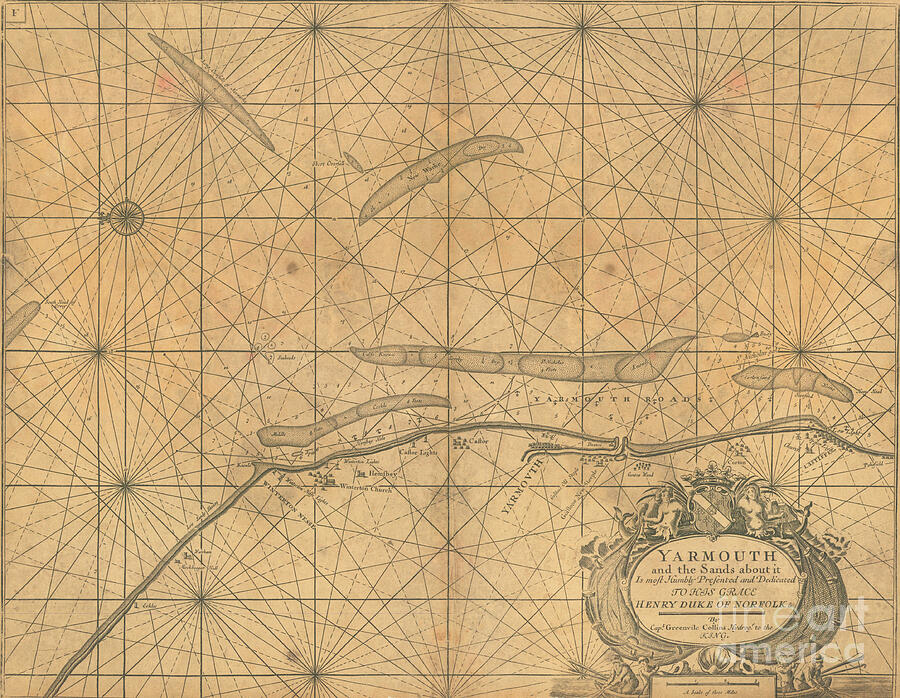 It Movie Drawing - Chart Of Yarmouth And The Sands About It, Circa 1700 by Greenvile Collins