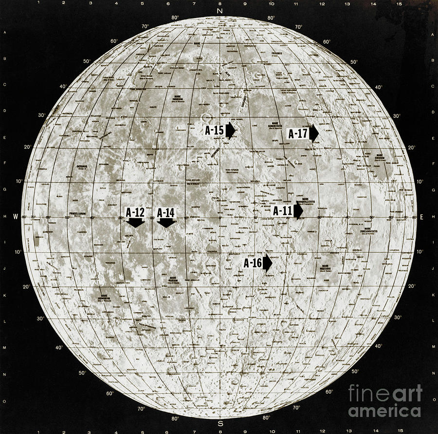 Chart Showing Apollo Landing Sites Photograph by Nasa/science Photo Library