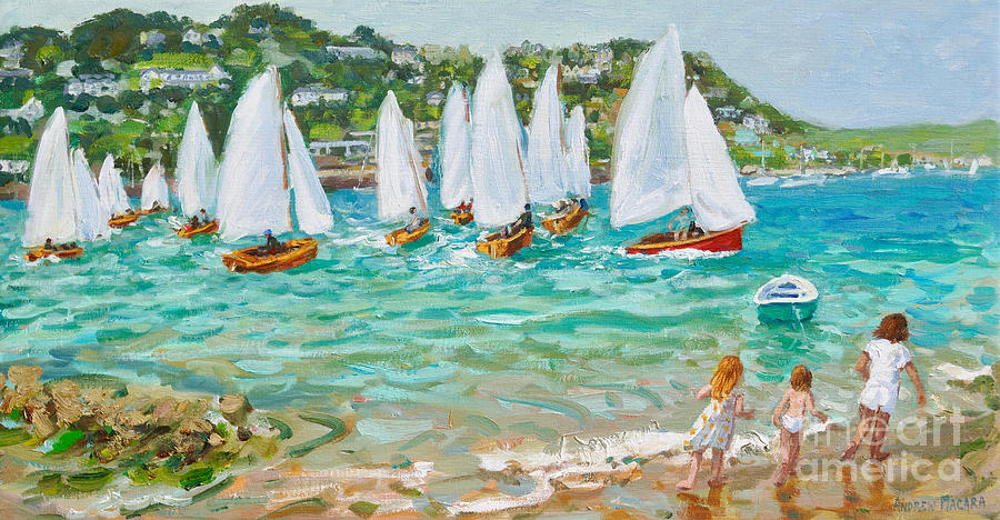 Chasing the boats, Salcombe  Painting by Andrew Macara