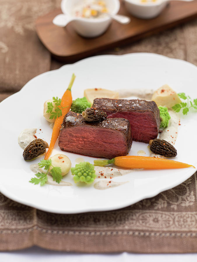 Chateaubriand With Morel Mushrooms And Spring Vegetables Photograph by Eising Studio