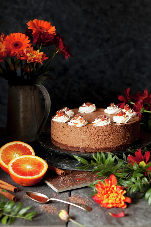 Chcolate Mousse Cake With Blood Orange Compote Photograph by Jane Saunders