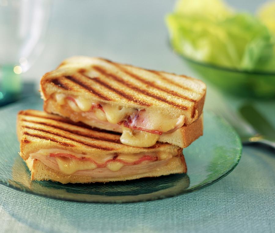 Cheddar, Boiled Ham, Bacon And Quince Paste Toasted Sandwich Photograph by Desgrieux