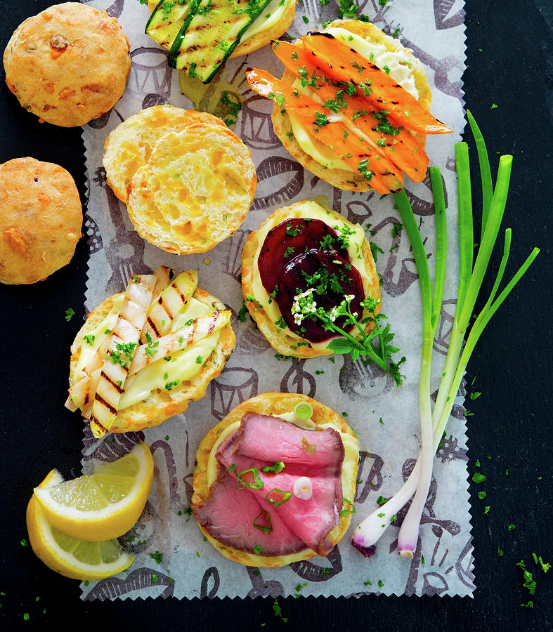 Cheddar Scones With Vegetables And Roast Beef Photograph by Udo Einenkel
