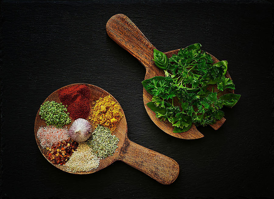 Still Life Photograph - Cheerful Still-life  With Spices And Herbs 5 . by Saskia Dingemans