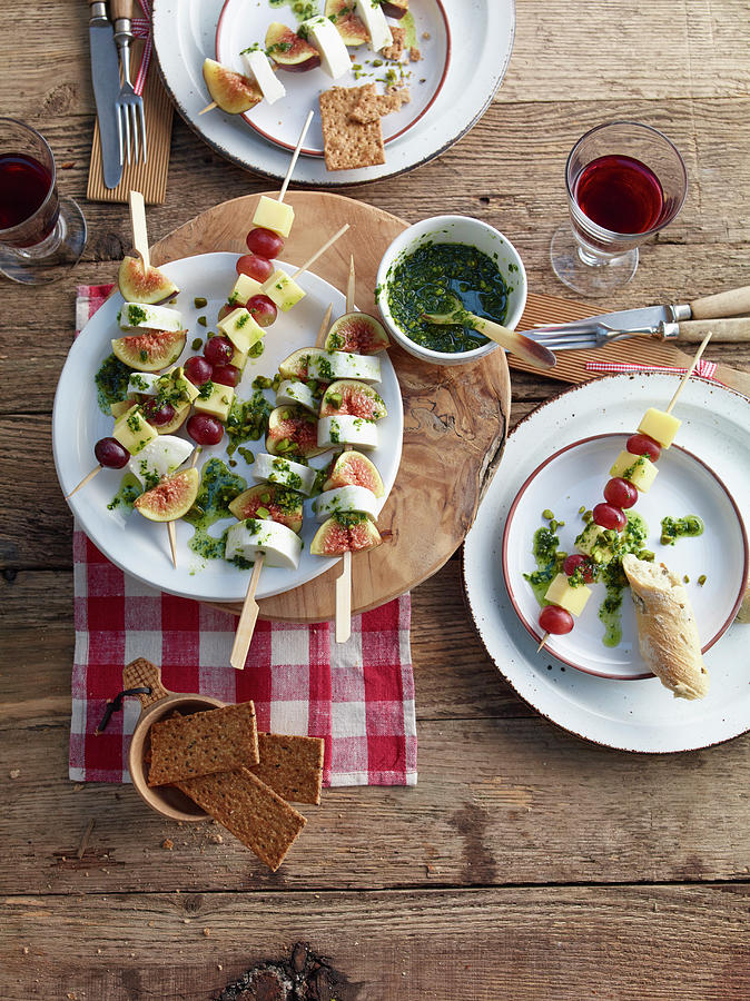 Cheese And Fruit Skewers With Pesto Photograph by Jan-peter Westermann