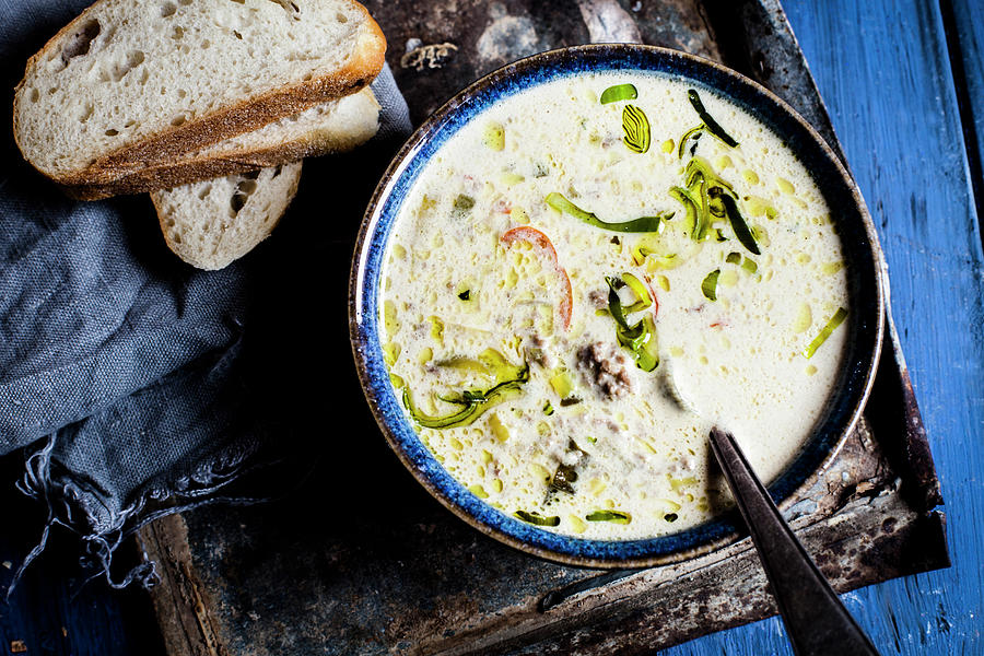 Cheese And Leek Soup With Minced Meat low Carb Photograph by Susan ...