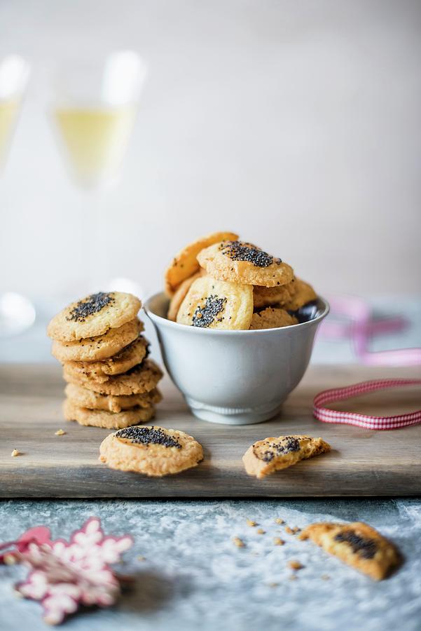 Cheese & Poppy Seed Biscuits For Christmas Photograph by Magdalena Hendey
